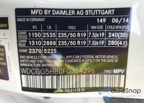 2015 Mercedes-Benz Glk 350 from USA, damaged, VIN WDCGG5HB0FG354396